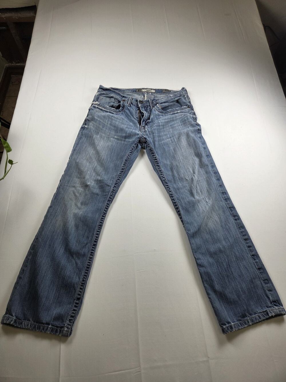 BKE Straight Blue Denim Jeans, Regular Fit, Button Zip Closure, 5-Pocket Design